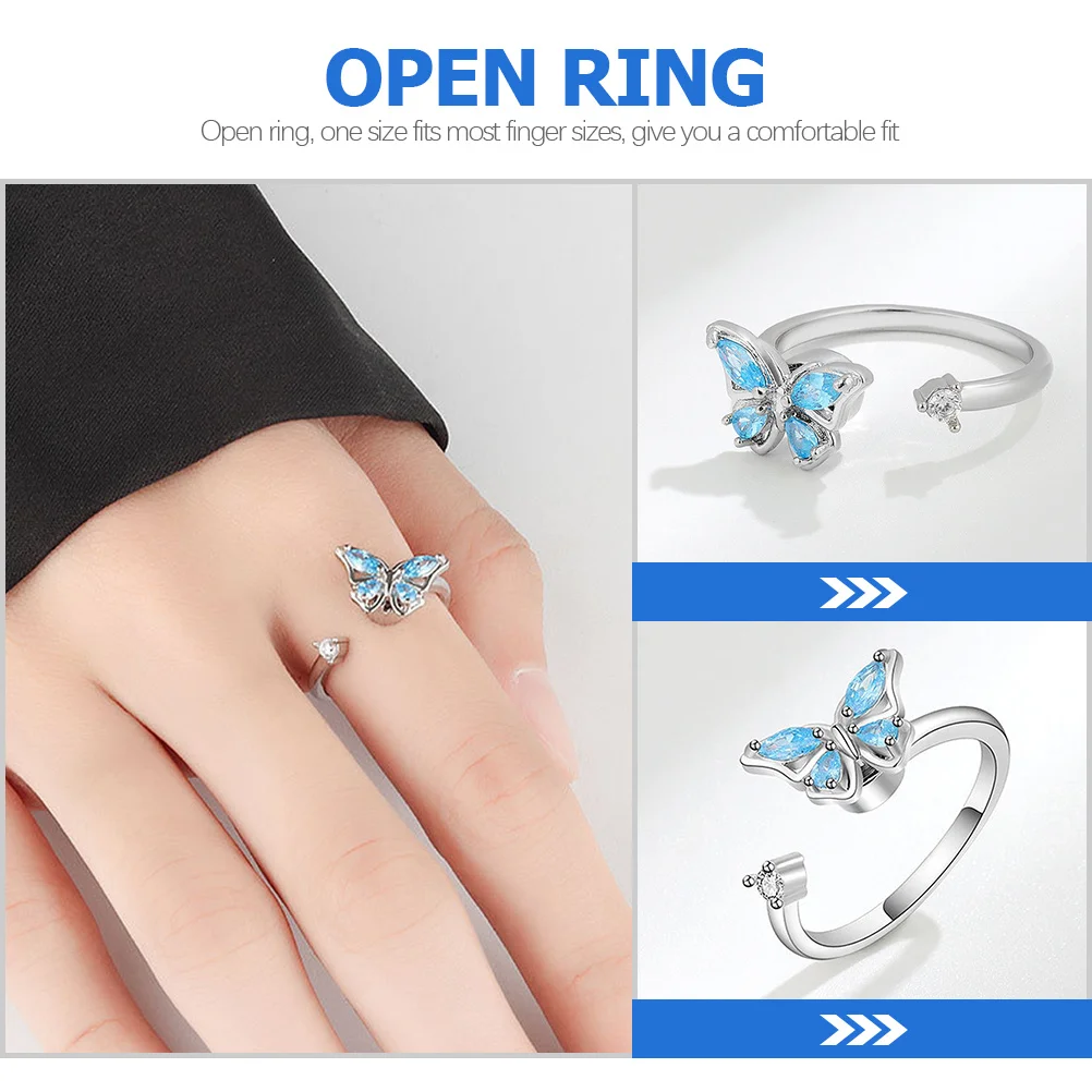 

Butterflies Ring Small Adjustable Open Rhinestone Delicate Ring Women Gift Jewelry Rings Aesthetic Rings for Teen Girls