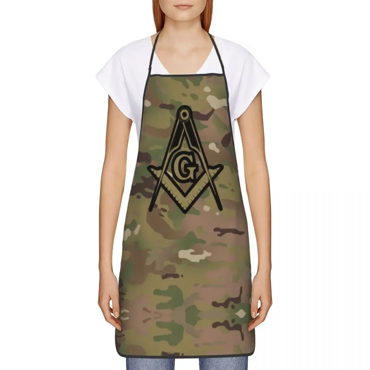 Unisex Military Camo Freemason Logo Kitchen Chef Cooking Baking Apron Men Women Mason Masonic Tablier Cuisine for Painting