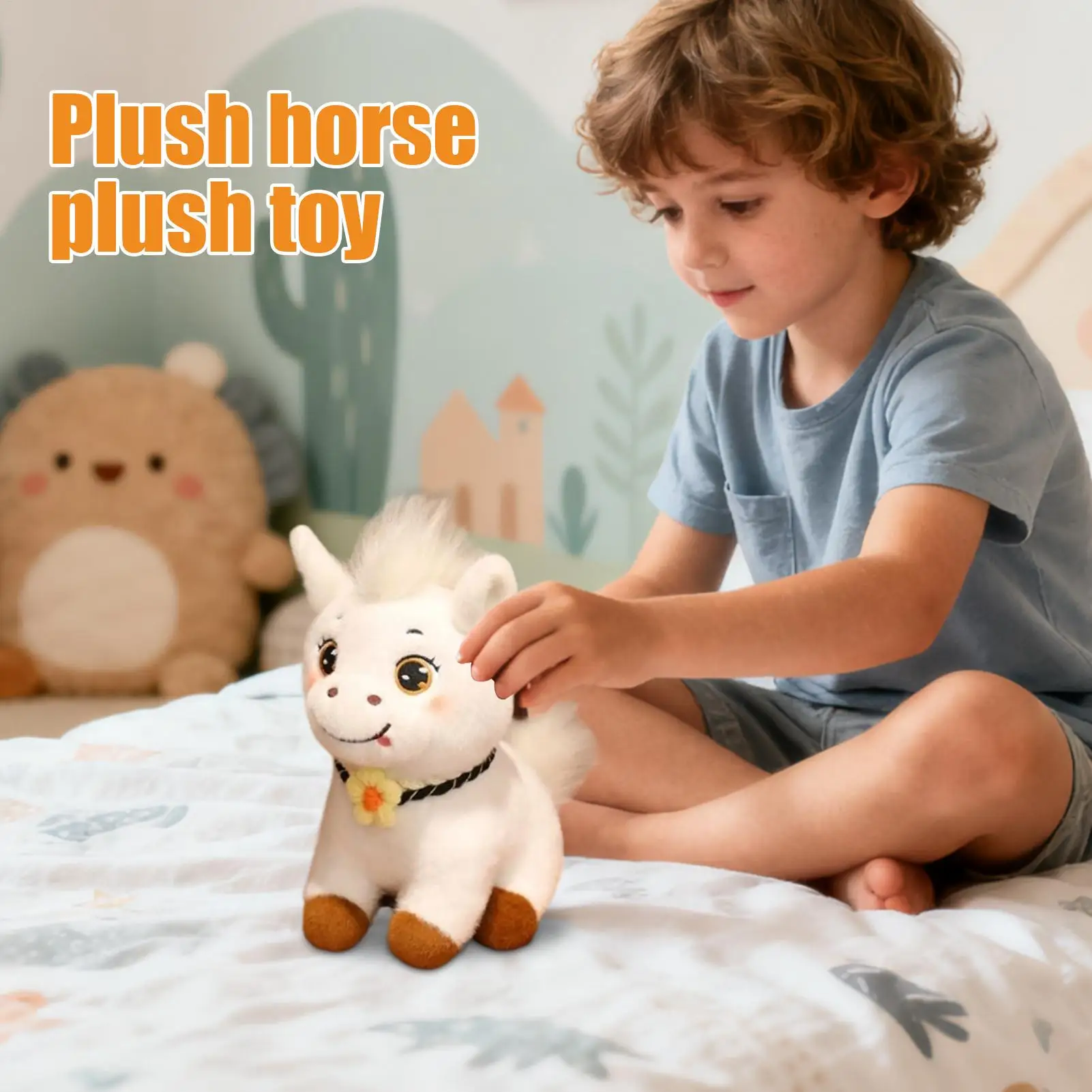 

Лошадь, плюшевая милая кукла с большими глазами, мягкие лошади для классной комнаты, Пасха, Хэллоуин, Рождество, день рождения, декор для спальни, детской комнаты
