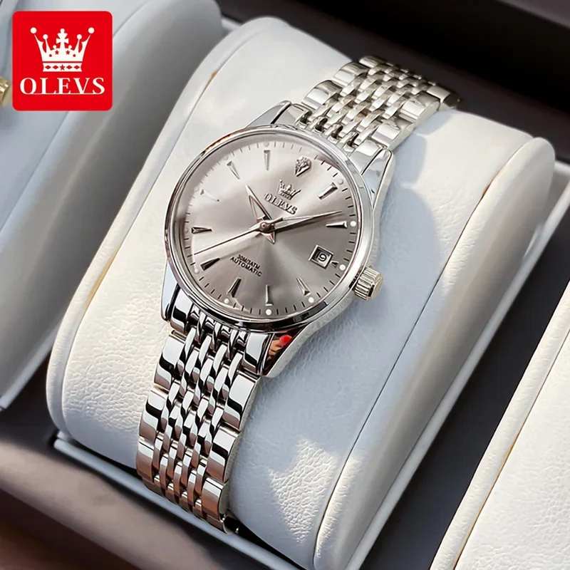 

OLEVS 6635 Elegant Women's Watches Simple Fashion Automatic Mechanical Wristwatch Lady Waterproof Luminous Date Box