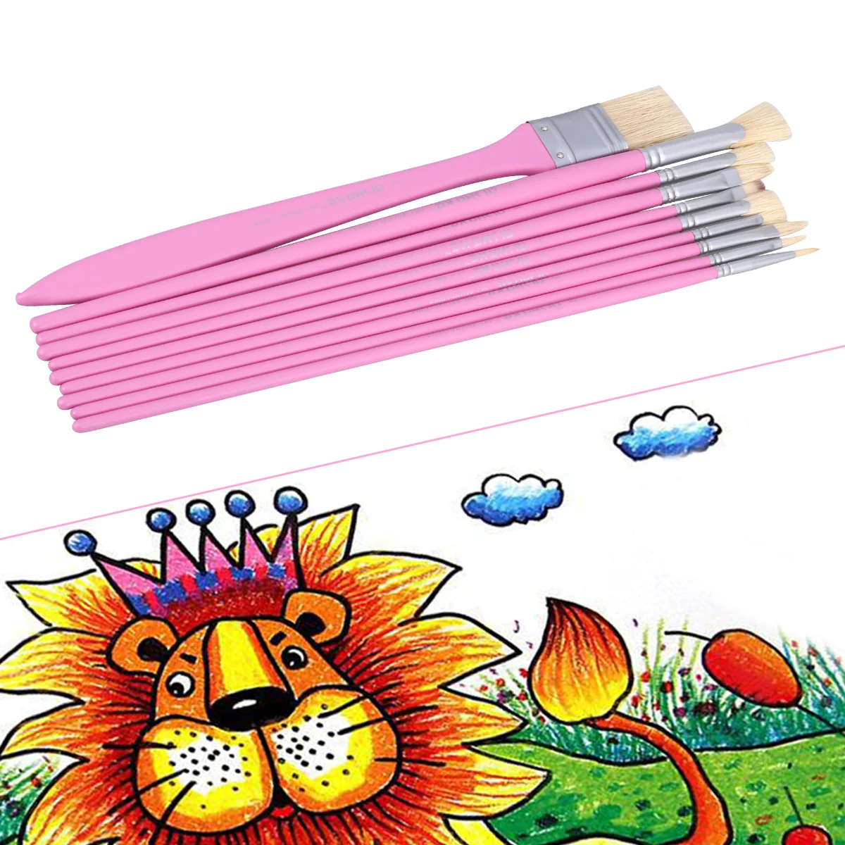 

10pcs Watercolor Painting Brushes Drawing Graffiti Kids Pink Child Art Supplies Lightweight Durable Wooden H