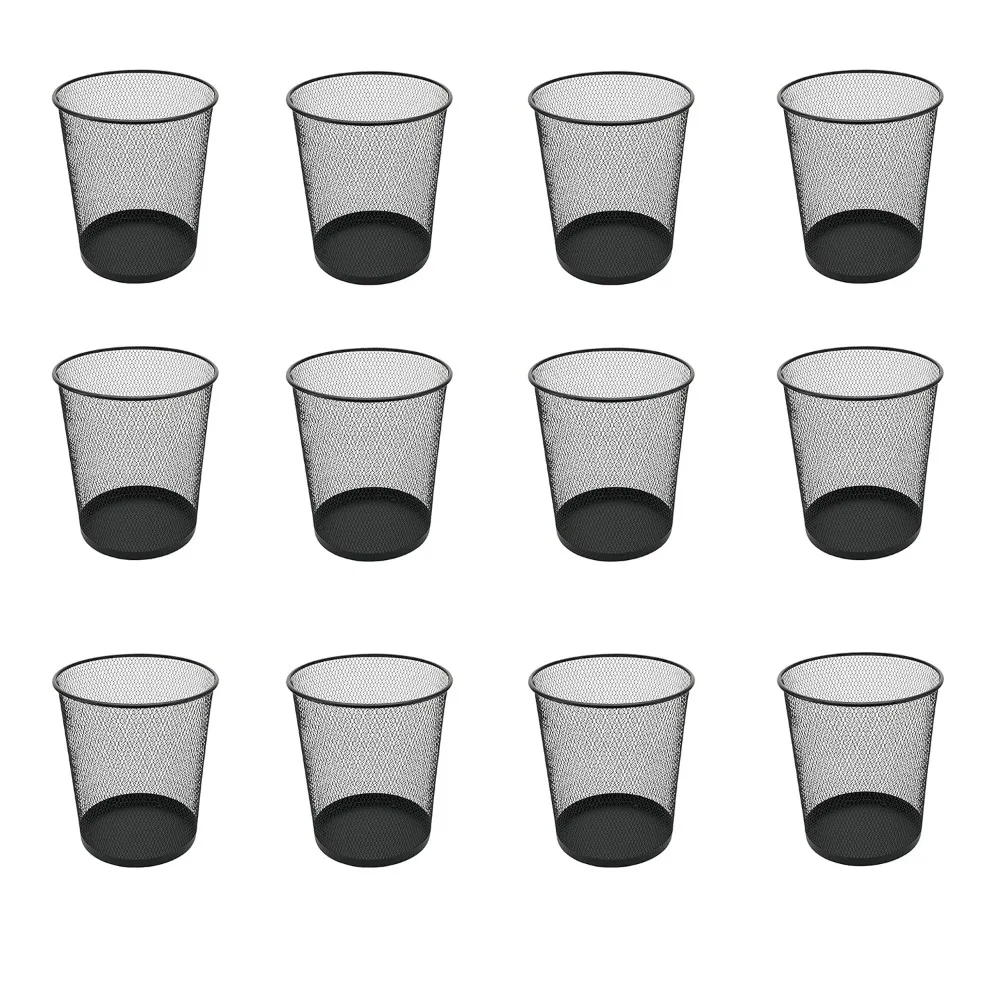 Mesh Wastebasket Trash Can for Home and Office Workspace, Metal Office Trash Can Round-Shaped, 4.75 Gallon (12-Pack)