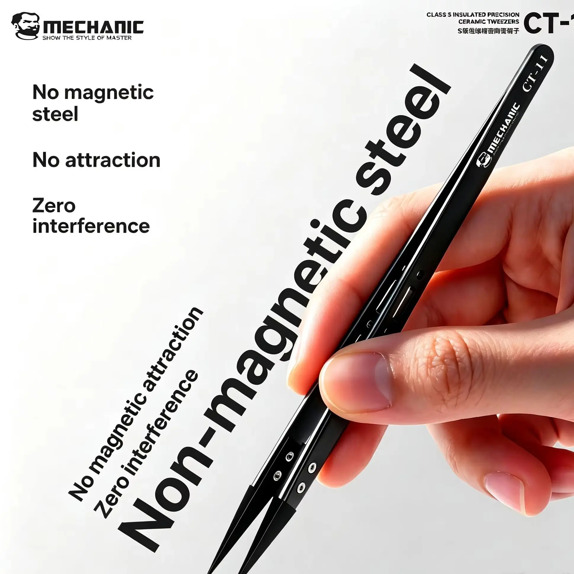 MECHANIC CT-11 Präzisions-Keramikpinzette Antistatisch Edelstahl Hochtemperaturbeständig für Elektronik-Reparatur Löten BGA
