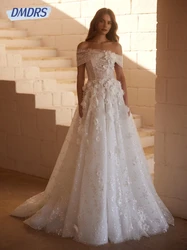 Romantic 3D flowers Wedding Dresses Custom Made A-line Dress For Bride Graceful Shiny Bridal Gown Vestido De Novia