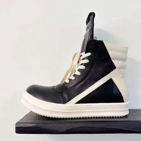 Brand Men Shoes Casual Genuine Leather Jumbo Shoelace Flats High to Ankle Boots Women Owens Original Luxury Designers Sneakers