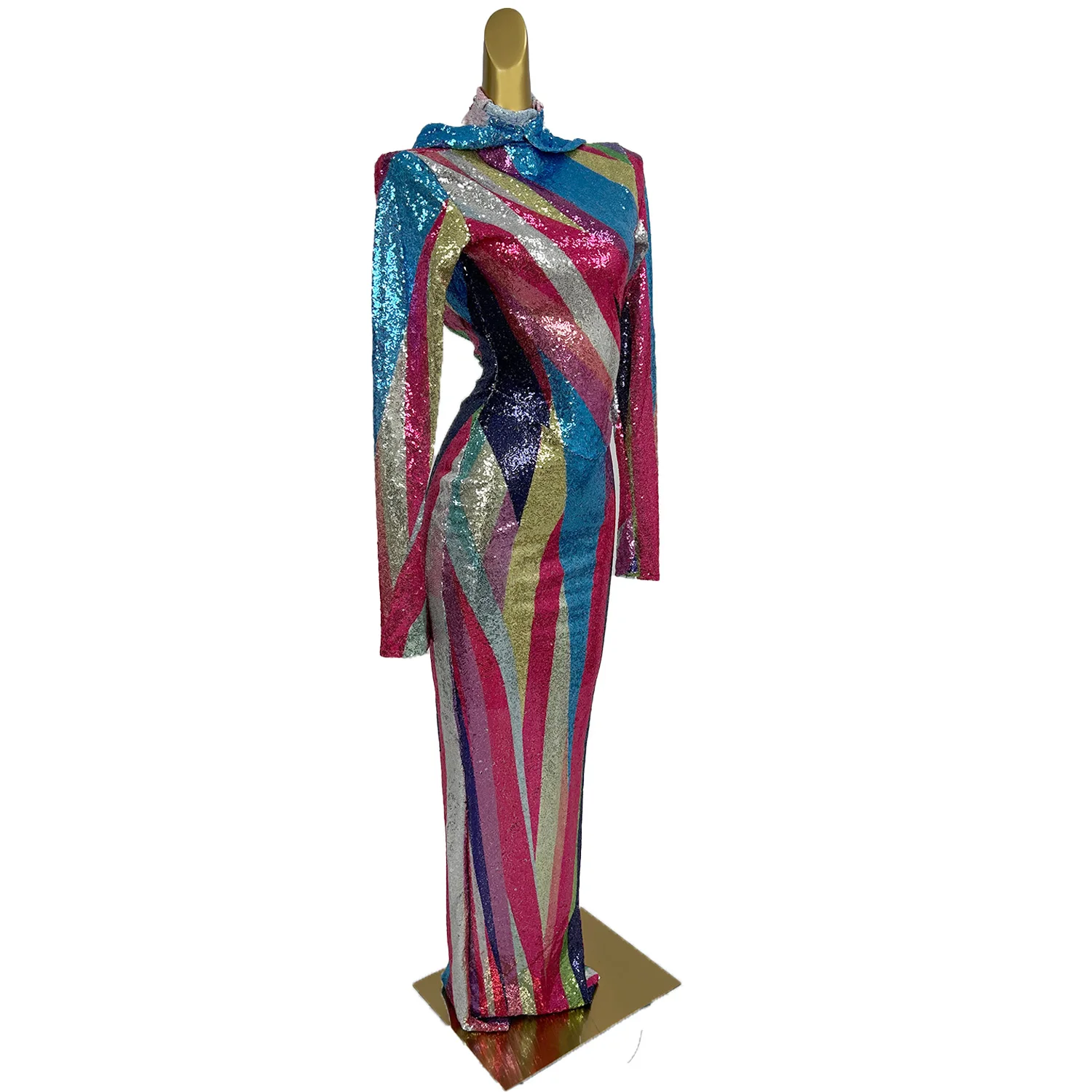 Long Sleeved Cloak Long Dress Colorful Glitter Mysterious Robe Carnival Party Halloween Role Playing Club Sexy Costume Sekuai