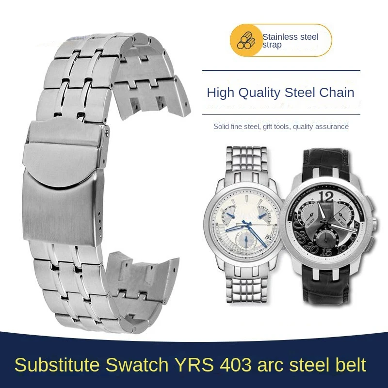 21mm Curved Notch Steel Watch Chain Strap For Swatch Stainless Steel Watchband Men's Swatch YRS403 YRS412 YRS402G Bracelet