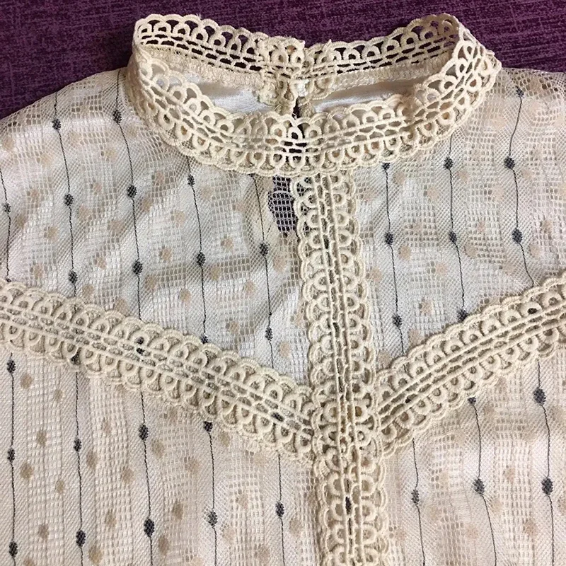 

Hollow Out Vintage Dot Printted Lace Blouses Women's Korean Long Sleeve Oversized 5xl Tops Casual Loose Shirts Elegant Camisas