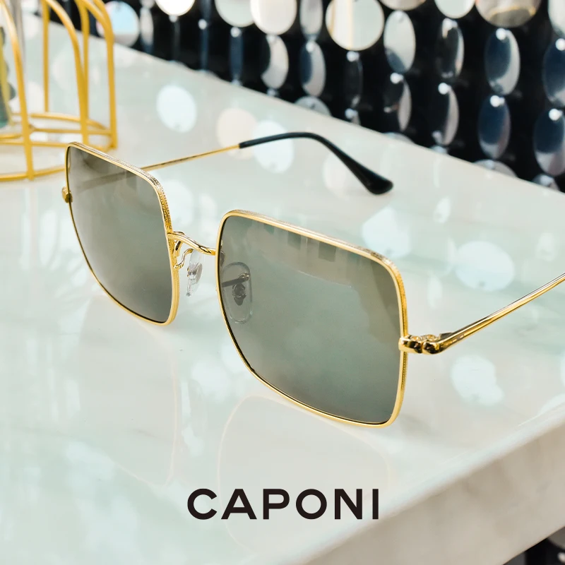 CAPONI Fashion Square Polarized Sunglasses Women Luxury Brand Designer Metal Frame Gradient Lense Ray Cut Sun Glasses CP1971