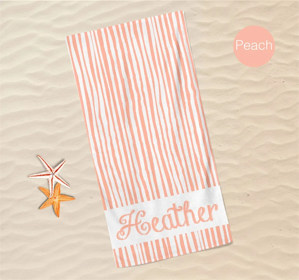 Extra Large Striped Custom Name Beach Towel Personalized Microfiber Pool Swim Bath Towel Vacation Birthday Gift For Kids Adults