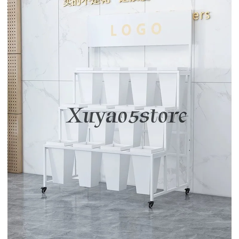 Flower Shop Plastic Flower Barrel Rack Indoor and Outdoor Wheel Removable Wrought Iron Light Luxury Display Rack