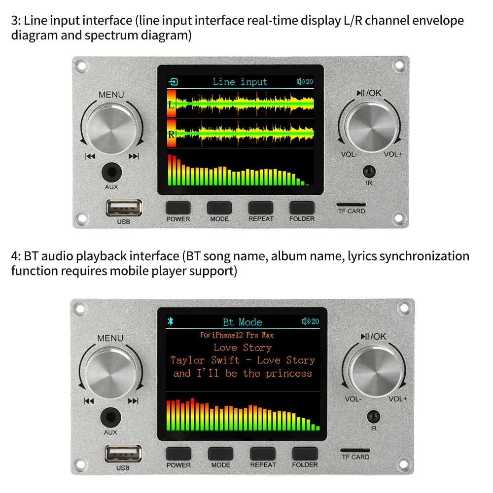 2.8 "TFT اللون LCD ضياع MP3 فك مجلس بلوتوث 5.3 + BR + EDR ستيريو الصوت FLAC WAV APE فك USB TF مضخم رقمي #3
