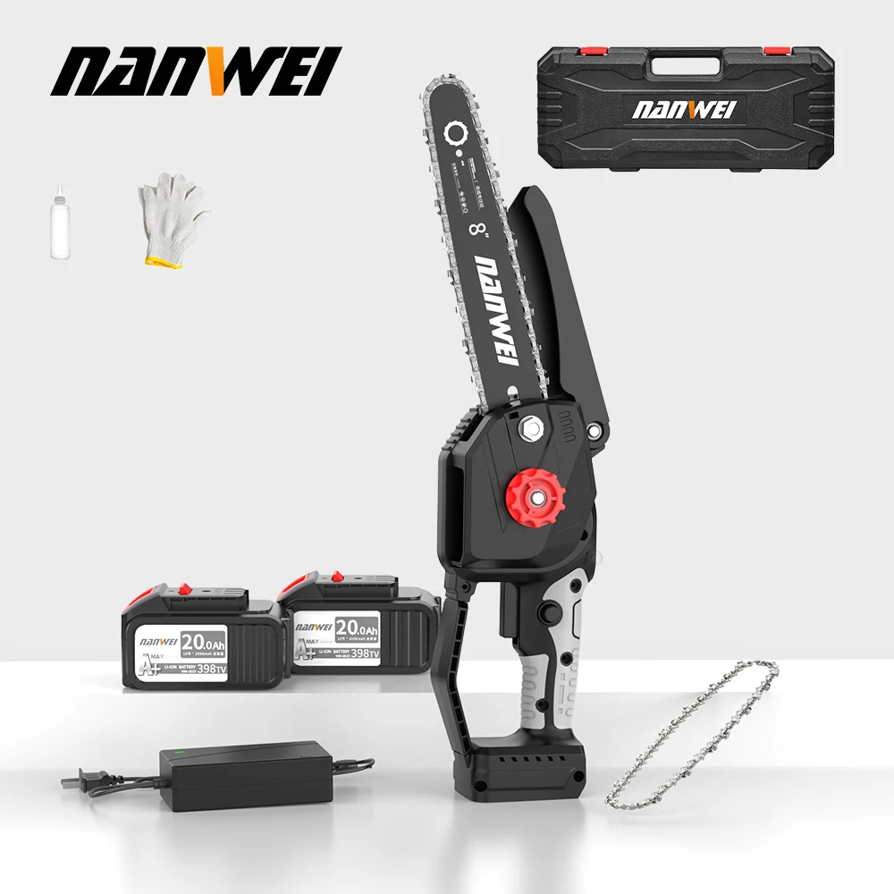 Nanwei Portátil Elétrica Mini Serra Aparador de Madeira 21v Motosserra Bateria Serra sem Fio Motosserra Polegada