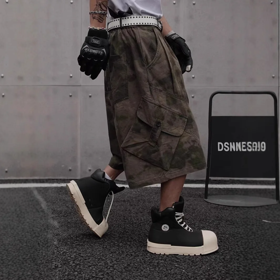 

Waste Soil Style Wide-Leg Pants Vintage Distressed Dirty Dyed Multi-Bag High Street Hip Hop Men's Business Shirt Shorts Straight