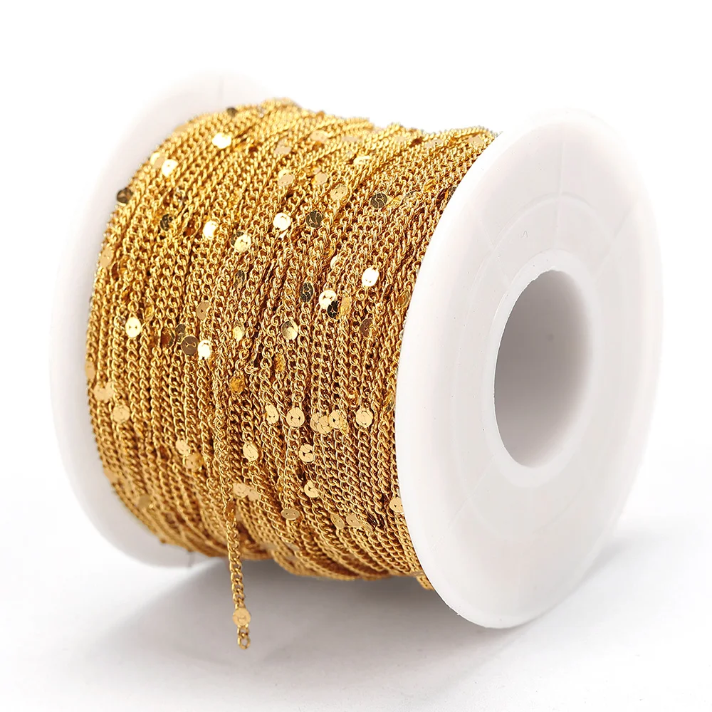 2Meters Stainless Steel Sequin Thin Chain for DIY Necklace Bracelet Body Chain Jewelry Making Accessories