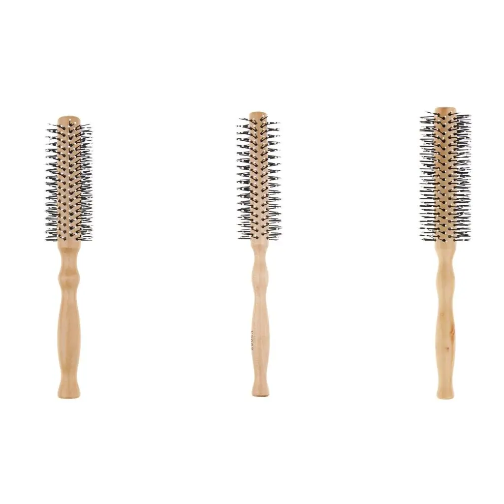 

Bristle Round Hair Brush Wooden Handle Rolling ing Hairbrush - S