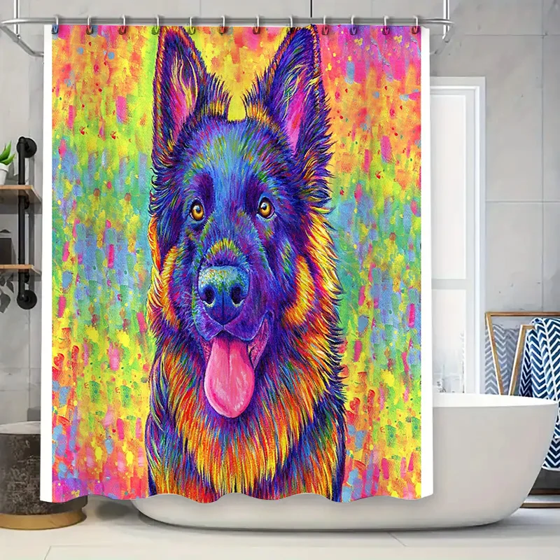 

German Shepherd Dog Shower Curtain Waterproof Vintage Husky Pet Bathroom Decor Artistic Canvas Print Home Decor Wall Art