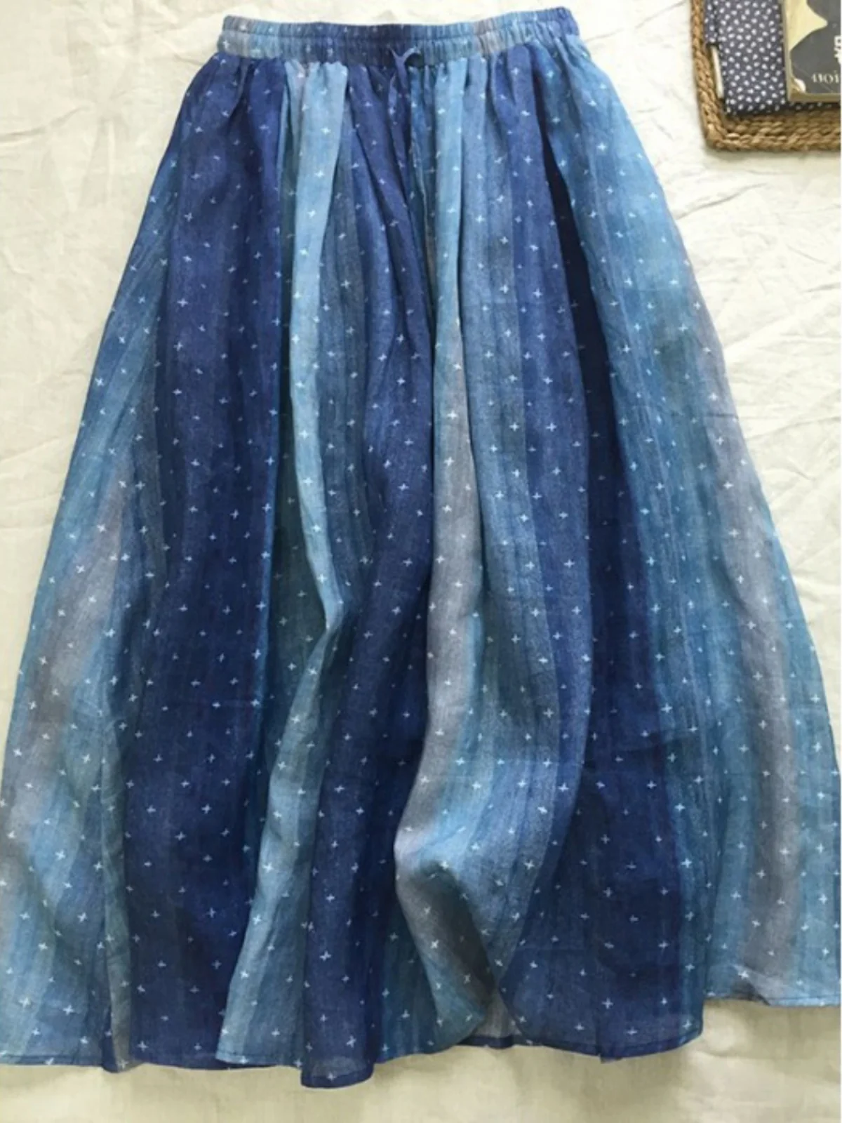 Faionable Double Layer A-Line Midi Skirt High Waist Slimming Dra Large Size Women's Clothing Vintage Cotton Casual Skirt