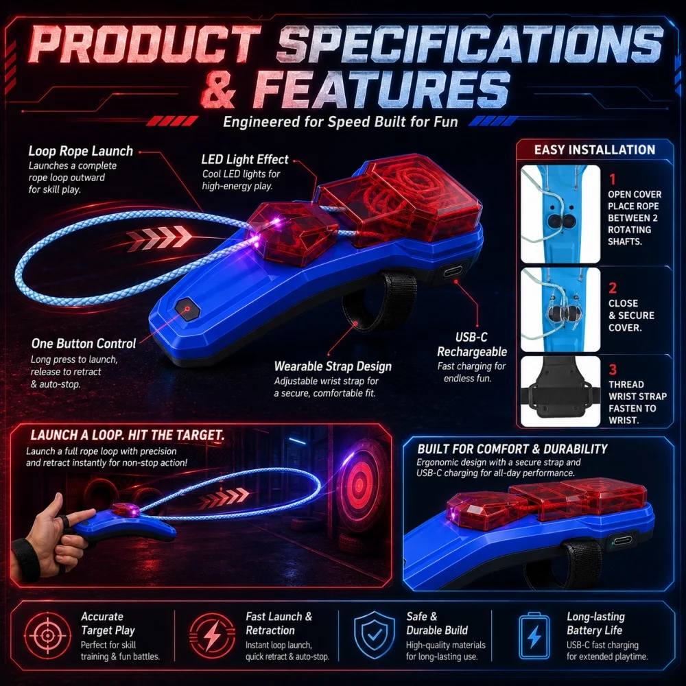 Spider Silk Rope Launcher Auto Retractable Wrist Toy Creative Cosplay Battle Game Luminous Loop Shooting Gift view 2