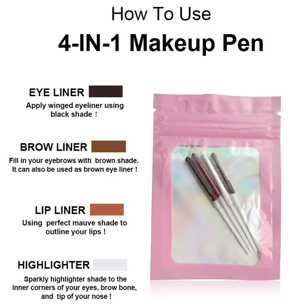 Tool Glitter Markeerstift Eyeliner Pen Liggende Zijderups Pen Gemakkelijk Kleur Tattoo Marker Lip Liner Pen 4 in 1 Make-up Pen Wenkbrauwpotlood