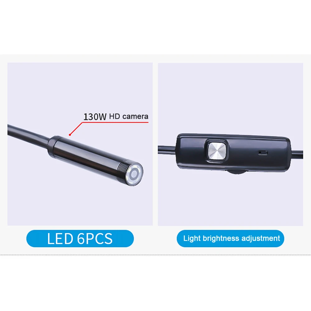 2 In 1 USB 1M 7mm Mini For Mobile Phone Endoscope 6 LED Lights Adjustable IP67 Waterproof Camera Suitable For Mobile Phone