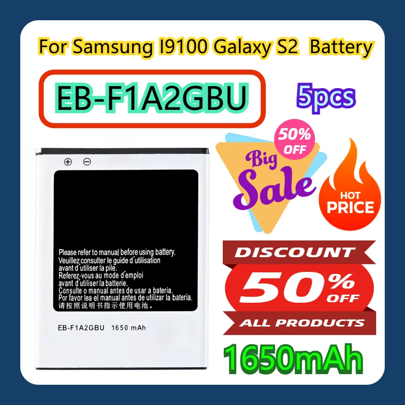 

For Samsung EB-F1A2GBU I9100 Galaxy S2 1650mAh Battery 5pcs
