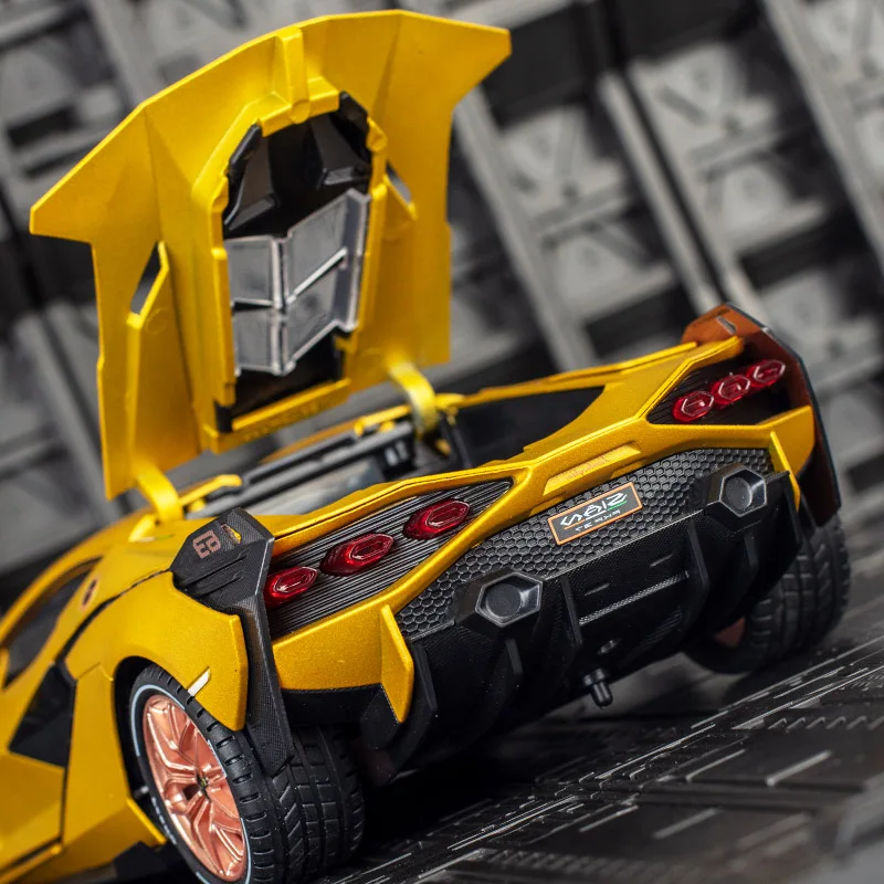 Lamborghini SIAN FKP 37-coche deportivo de aleación de Metal fundido a presión, modelo de coche, luz de sonido, Colección Pull Back, regalos de juguete para niños, 1:18