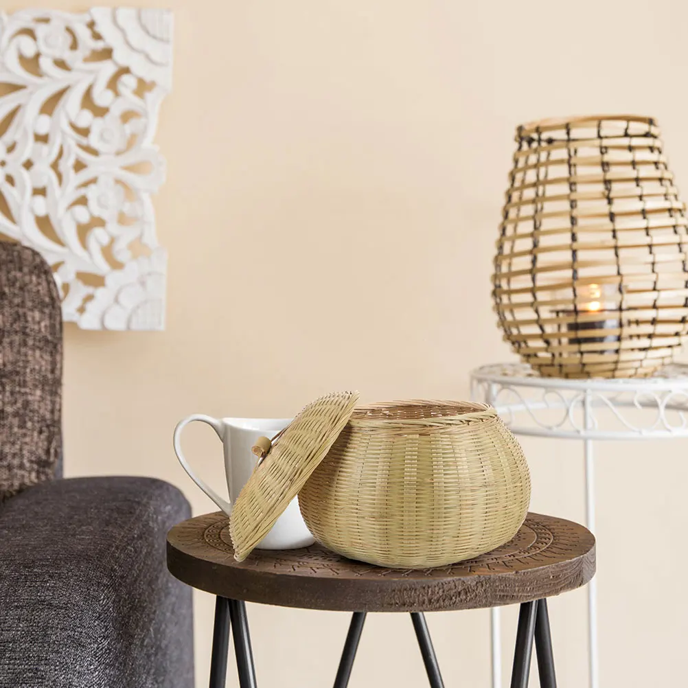 

Bamboo Woven Basket Lid Multi use Storage for Desk Kitchen Decorative Pumpkin Basket Lightweight Rustic Style Home