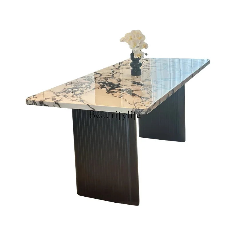 

Retro marble dining table light luxury modern simple home dining table rectangle