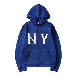 Comfortable Hoodie Sports and Leisure One Piece Hoodie Letter NY Print Y2 Men's and Women's Zipper Hoodie Autumn and Winter