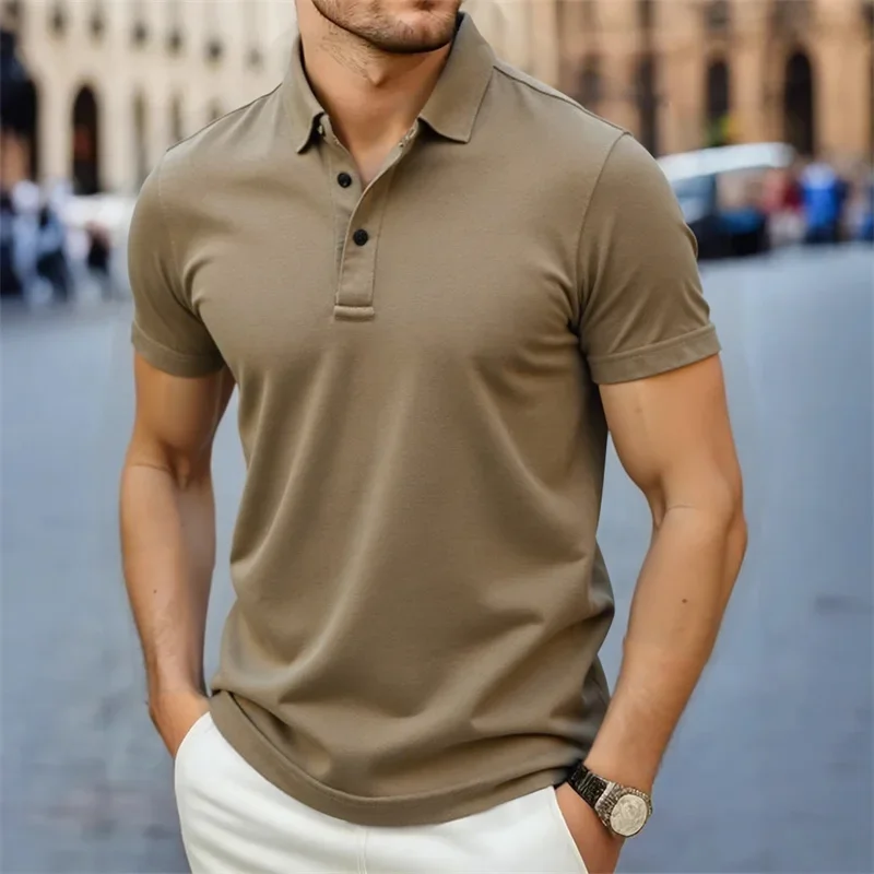 2025 nueva camisa Polo de manga corta con cuello Simple informal y a la moda para hombre, Top cómodo, transpirable y versátil de verano