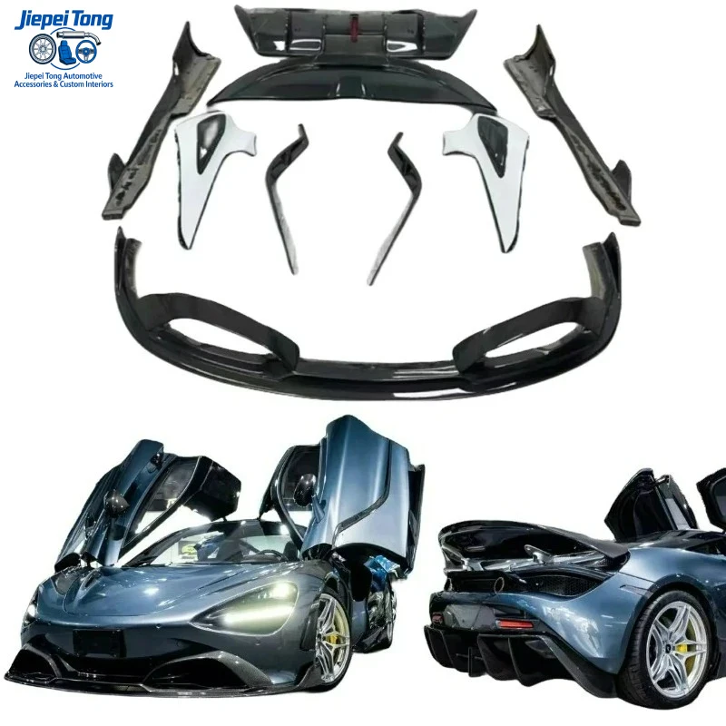 High-Impact FOR McLaren 720S Front Lip Skirt Spoiler Diffuser Fenders Carbon Fiber Black Sail Body Kit