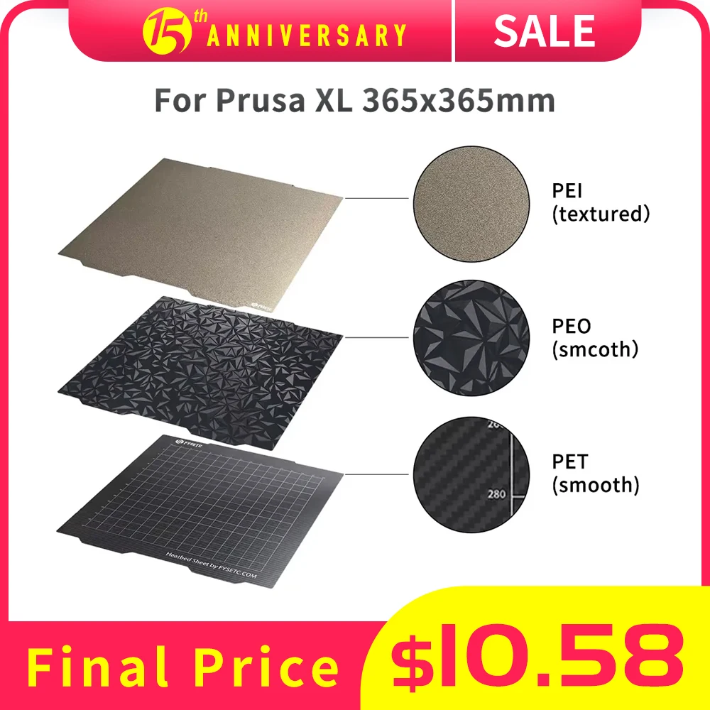 For Prusa XL Build Plate Steel Plate JANUS BPS-PET Smooth PET Double-Sided PEI Powder Coated Diamond Textured PEI Steel Sheet