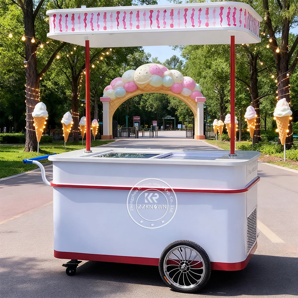 

Food Cart Street Food Car Gelato Display Freezer Ice Cream Push Cart Flower Cart Outdoor Ice Cream Display Case