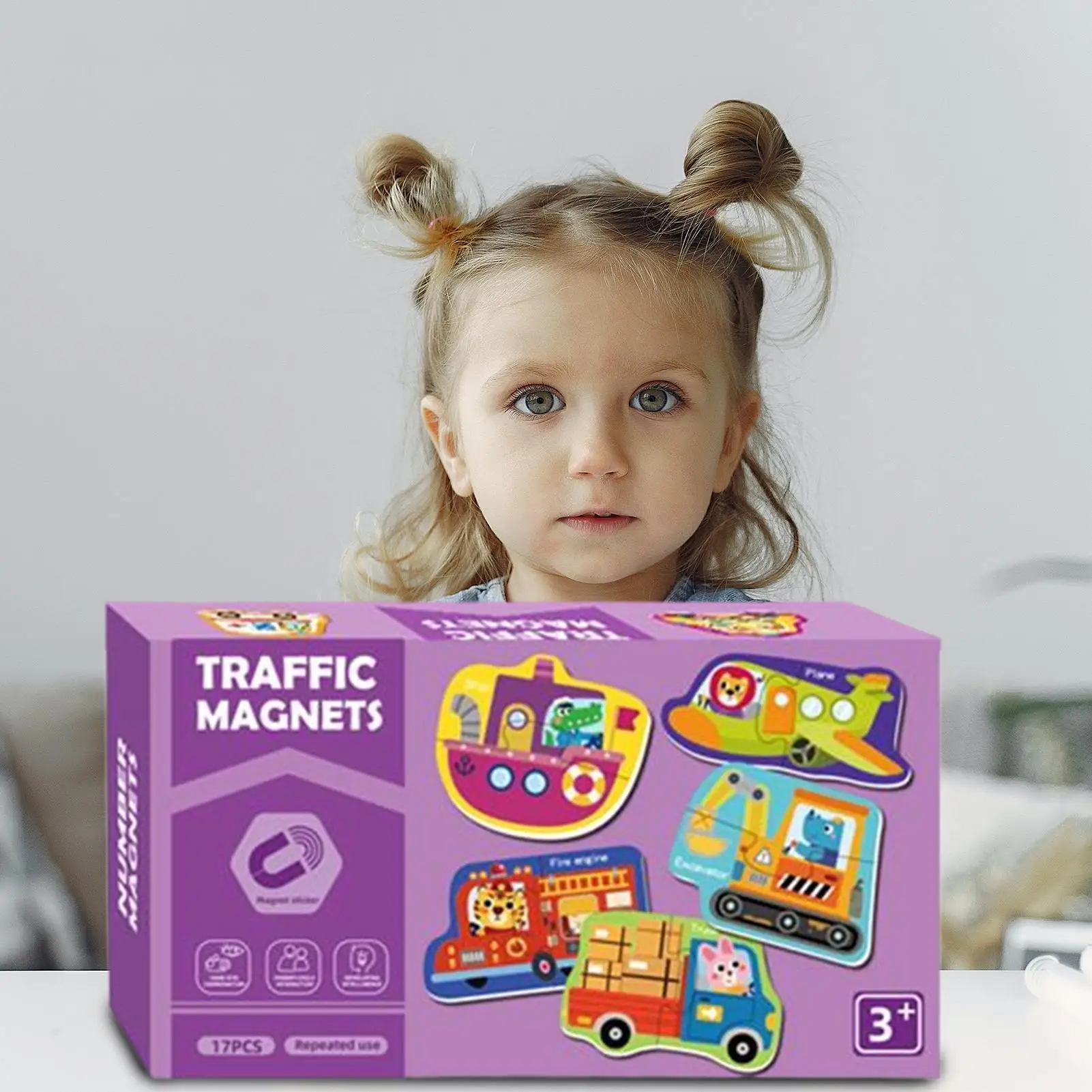 

Magnetic Puzzle Interactive Geometric Puzzles 17 Pieces Traffic Theme Preschool Educational Toys for Age 3-6 Years Kids Children