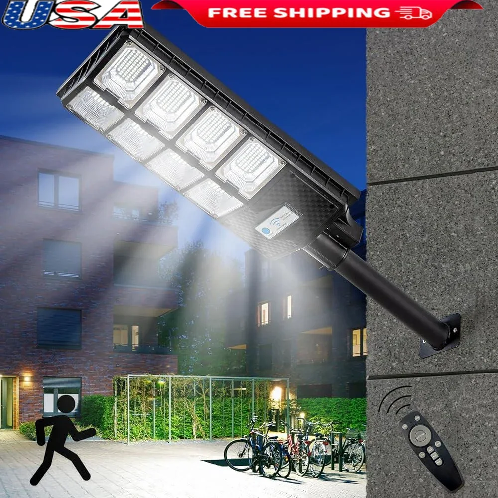 

80000LM Solar Street Lights Outdoor Waterproof Motion Sensor Remote Control LED Flood Light Dusk to Dawn 3 Modes Easy Install