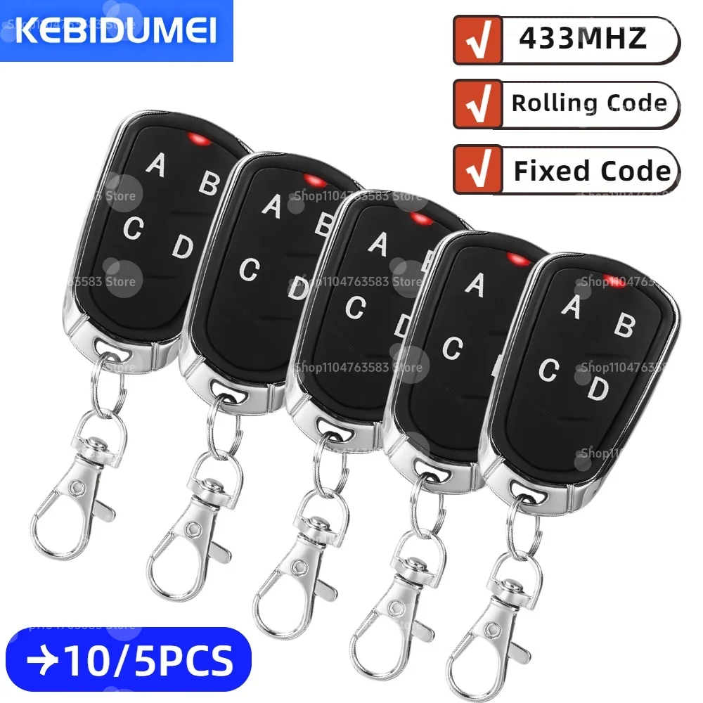 5/10pcs 433MHz Garage Door Remote Control RF Duplicator Fixed Rolling Code Grabber Clone Gate Key Fob Command Hand Transmitter