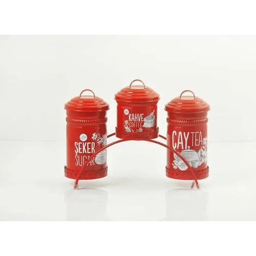 Yildiray Metal Galvanized Metal Bridge Standing Tea Sugar Coffee Storage Box Red