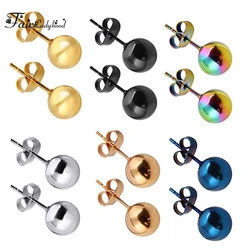 FairLadyHood Stainless Steel Silver Color Black Gold Rose Color Ball Stud Earrings Punk Ear Tragus Ear Piercing Fake Taper