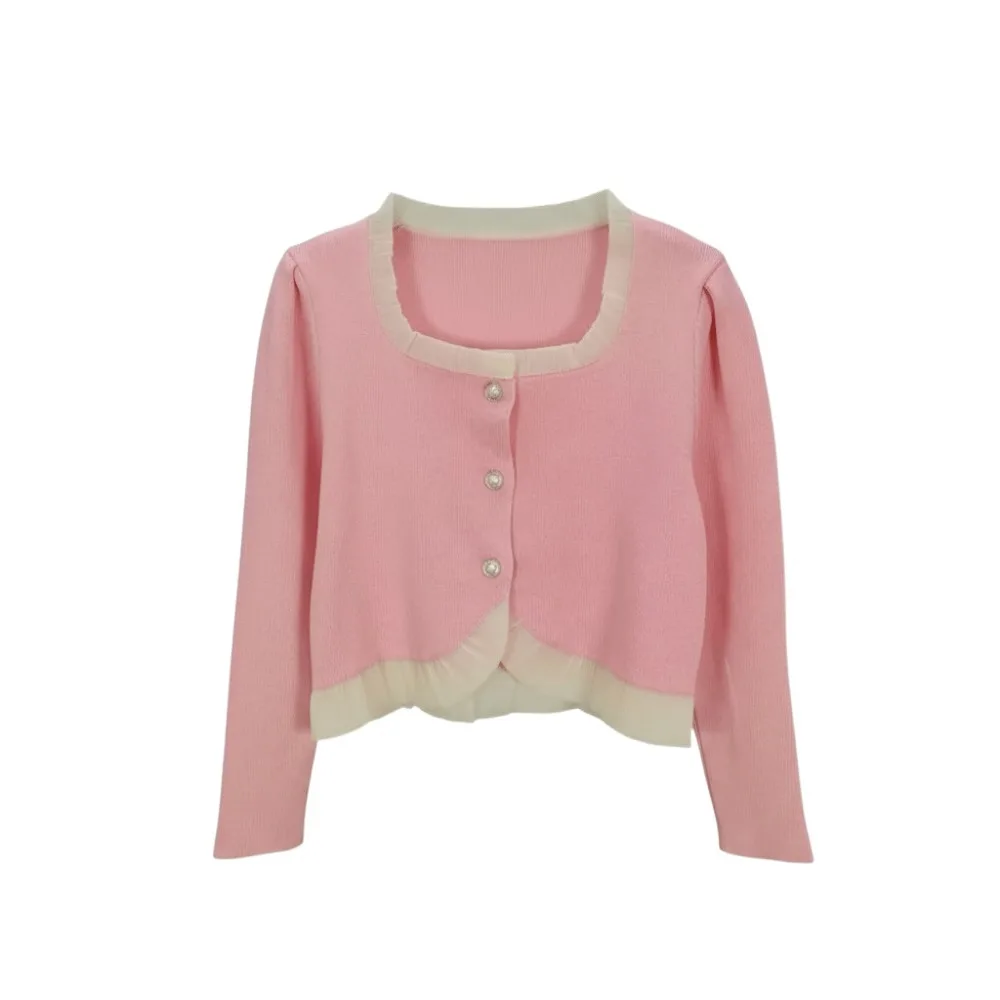 

Женские однотонные кружевные свитера с длинным рукавом, свободные милые трикотажные изделия в консервативном стиле, женские топы, кардиганы, женская уличная одежда Y2K