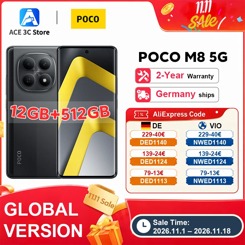 Globális verzió POCO M8 5G 512GB 256GB Snapdragon 6 Gen 3 okostelefon 6.77" Amoled kijelző 50MP kamera 5520Mah akkumulátor 45W Xiaomi mobiltelefon