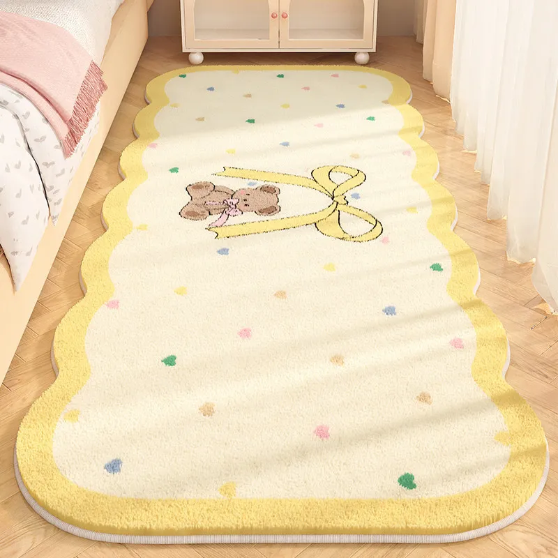 VIKAMA Children's Cute Cartoon Carpet Bow Knot Fuzzy Corner Cushion Non Slip Rug for Girls' Bedroom Baby Room Home Decor