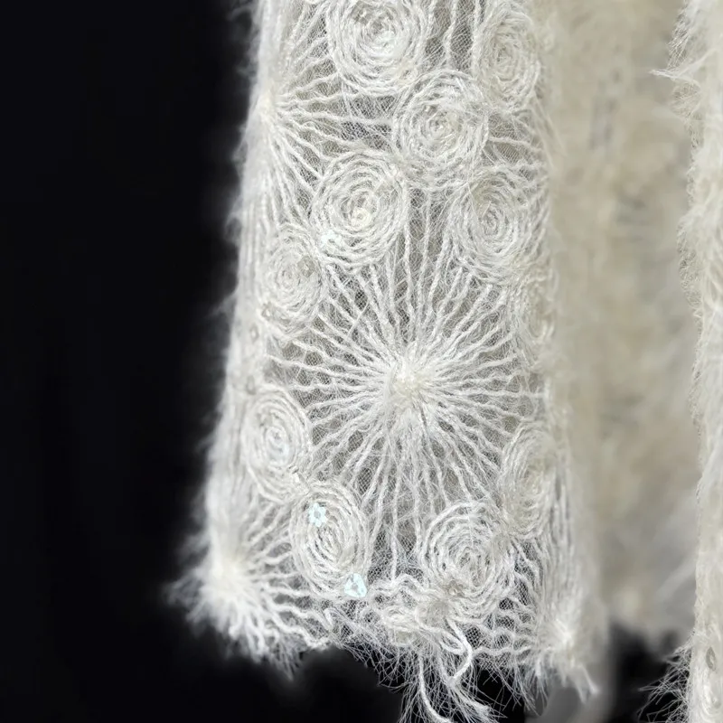 White Mohair Lace Fabric Loop Embroidery Diamond Jacquard Sheer Mesh Creative Dress DIY Material Designer Sewing Fabrics By Yard view 4