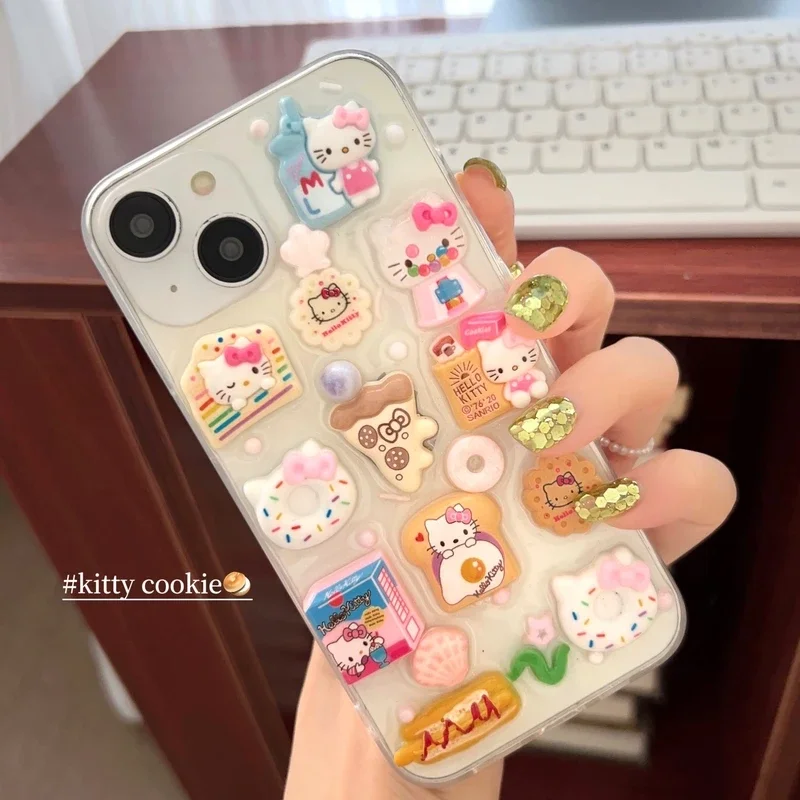 3D Cute Sanrio Y2K Hello Kitty Glitter Transparent Phone Case For iPhone 15 Pro Max 14 13 12 11 Pro Max Shockproof Soft Cover