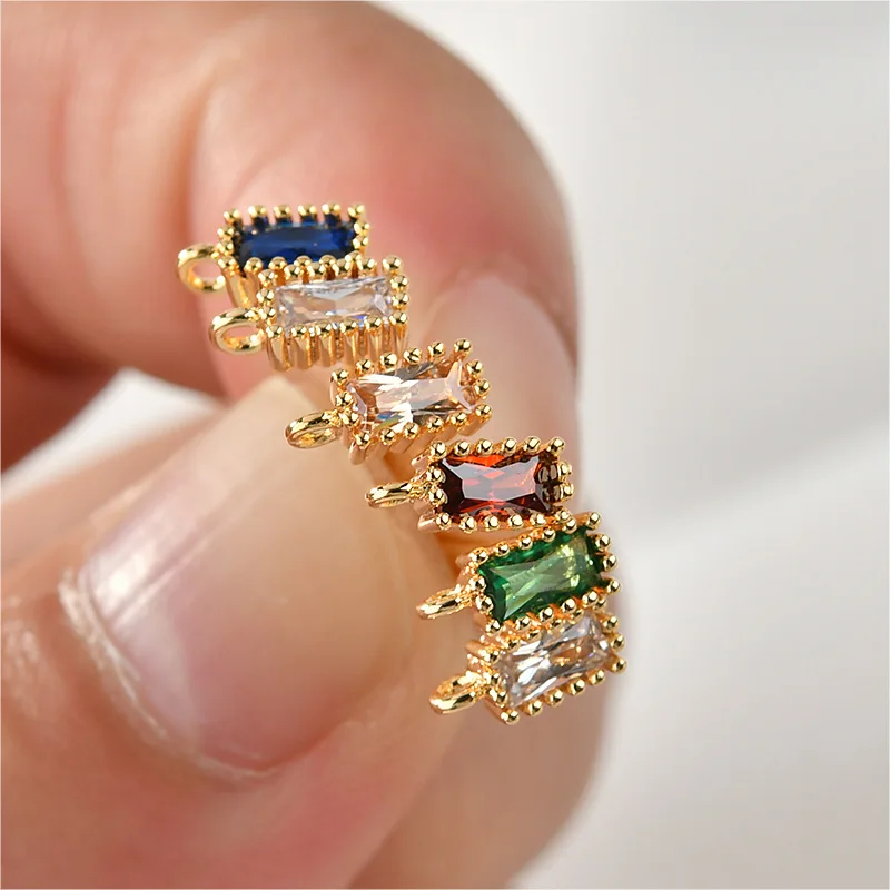 Copper Plated 18k Real Gold Rectangular Zircon Mini Small Earrings 925 Silver Needle DIY Earrings Material Accessories