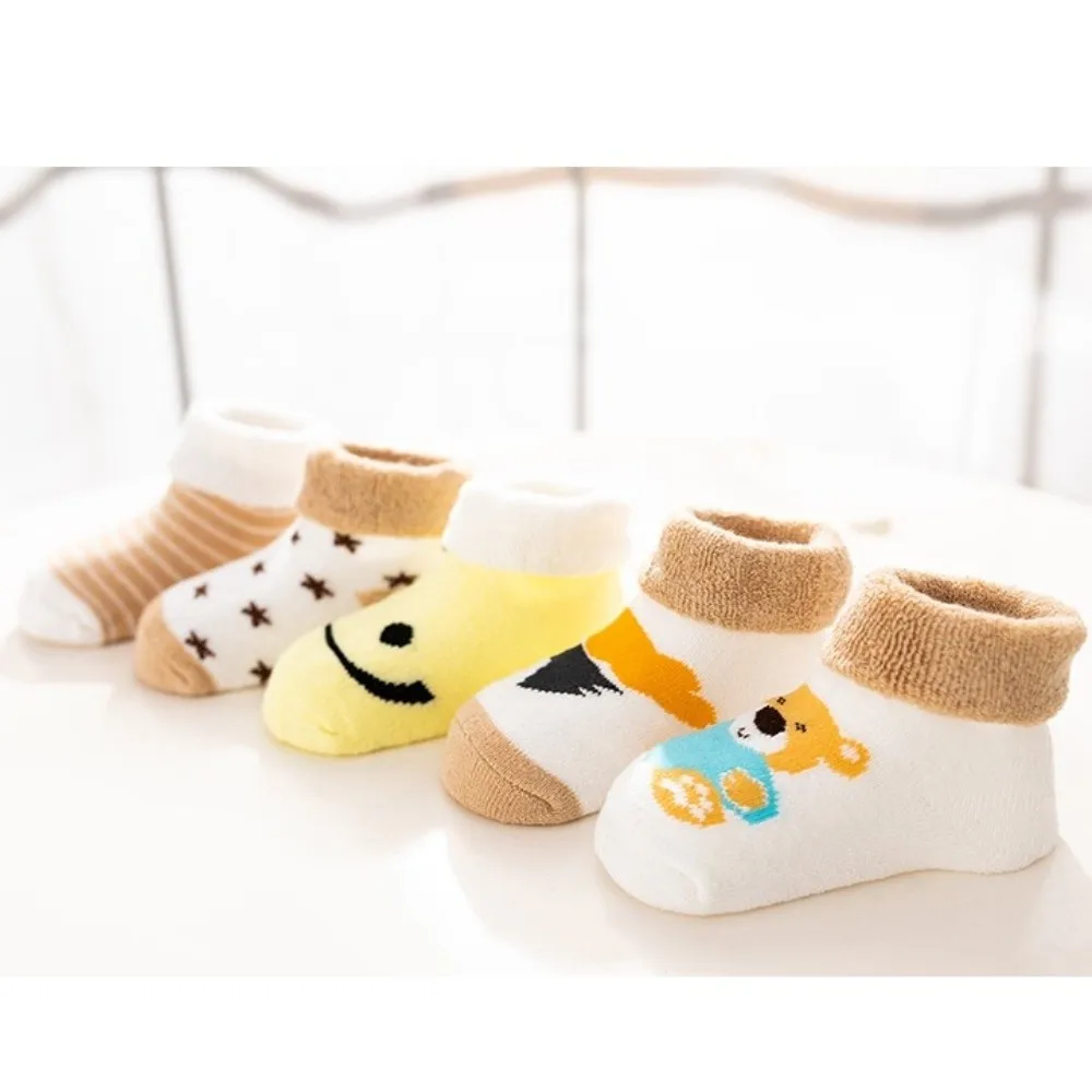 

5 Pairs New Cotton Short Socks Non-Skid Design Pink Blue Newborn Socks Breathable Polka Dot Stars Floor Stocking Infant Wear