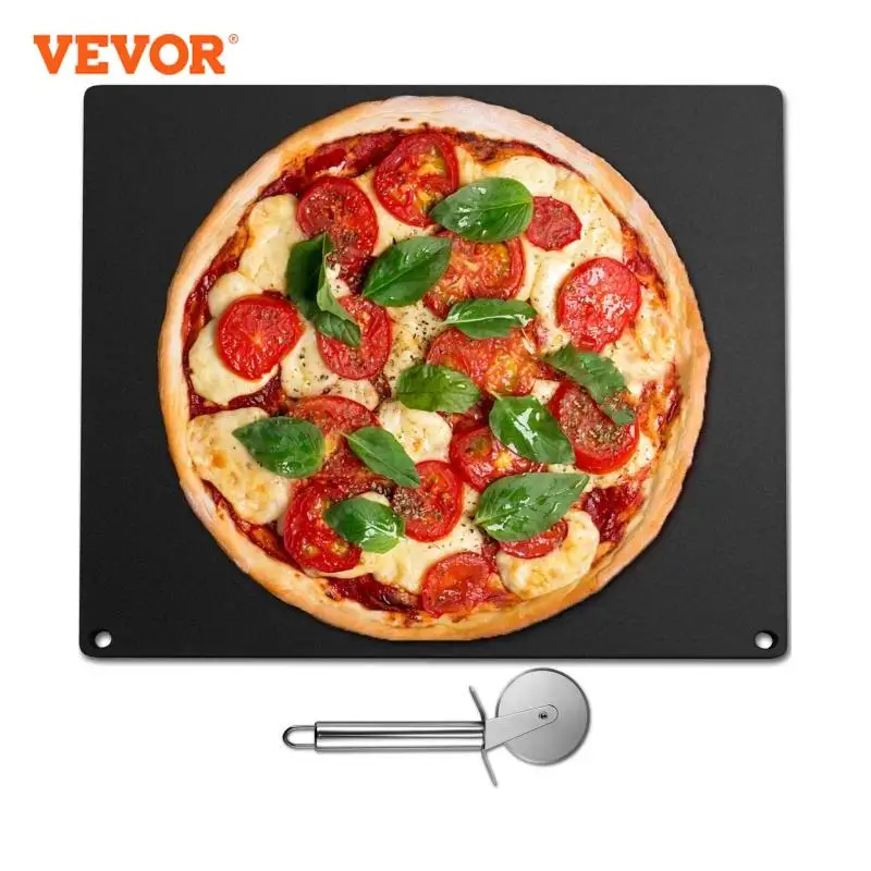 VEVOR Pizza Baking Plate 16.1"x14.2"x0.4" Steel Pizza Stone with Double-Sided Coating Extra Pizza Cutter Provided Black