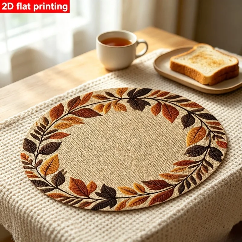 4/8pcs Oval Autumn Leaf Placemat, Fall Harvest Printed Table Mat, Heat‑Resistant Decor Pad for Home Dining Table