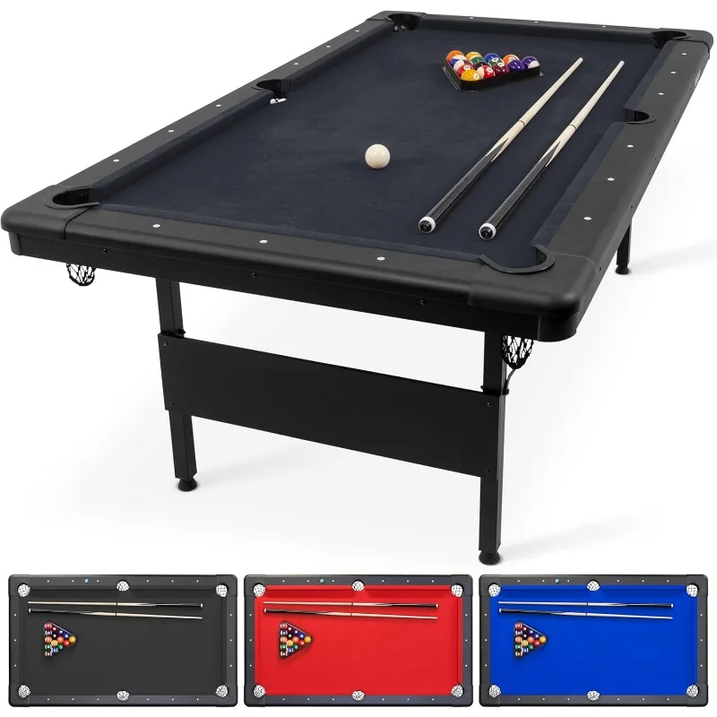 7 ft Billiards Table -Portable Pool Table Includes Full Set of Balls 2 Cue Sticks Chalk and Felt Brush