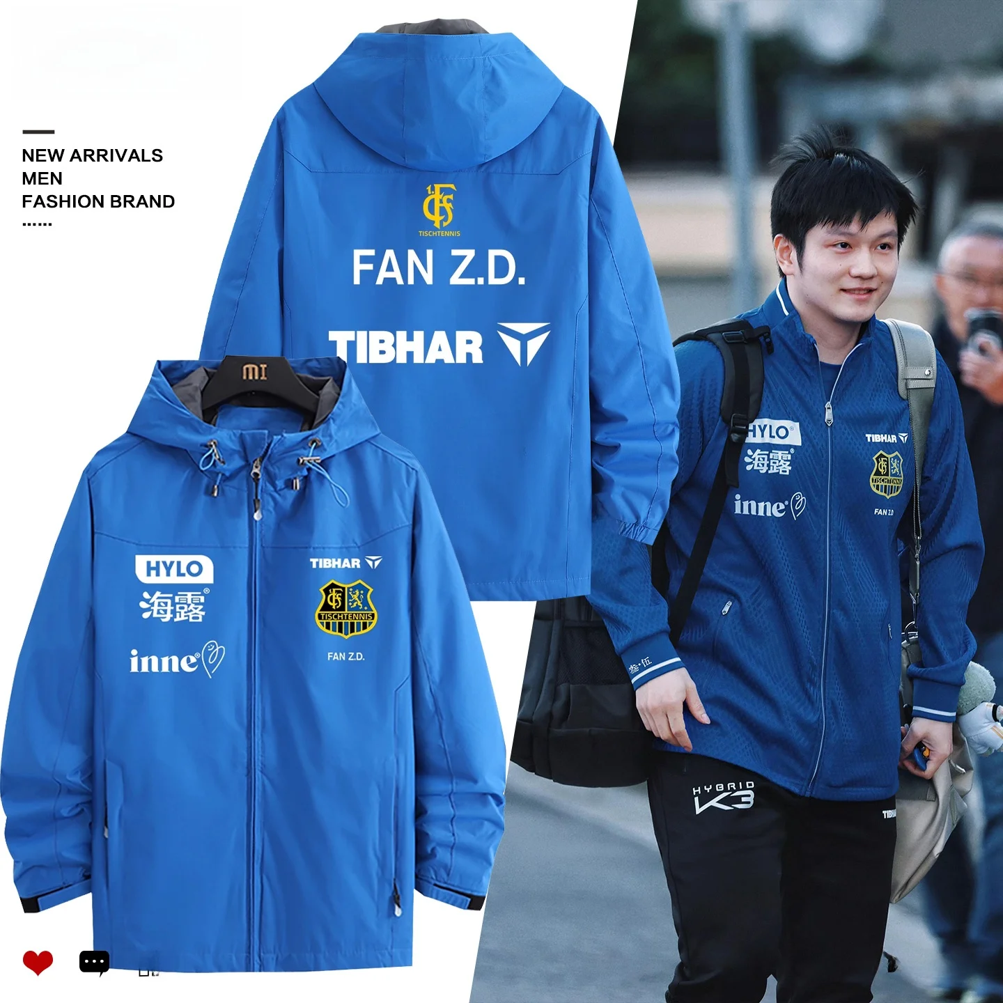 

Спортивная ветровка Salzburg Table Tennis Club Fan Zhenxing синяя, с капюшоном, на молнии, из полиэстера, с длинными рукавами